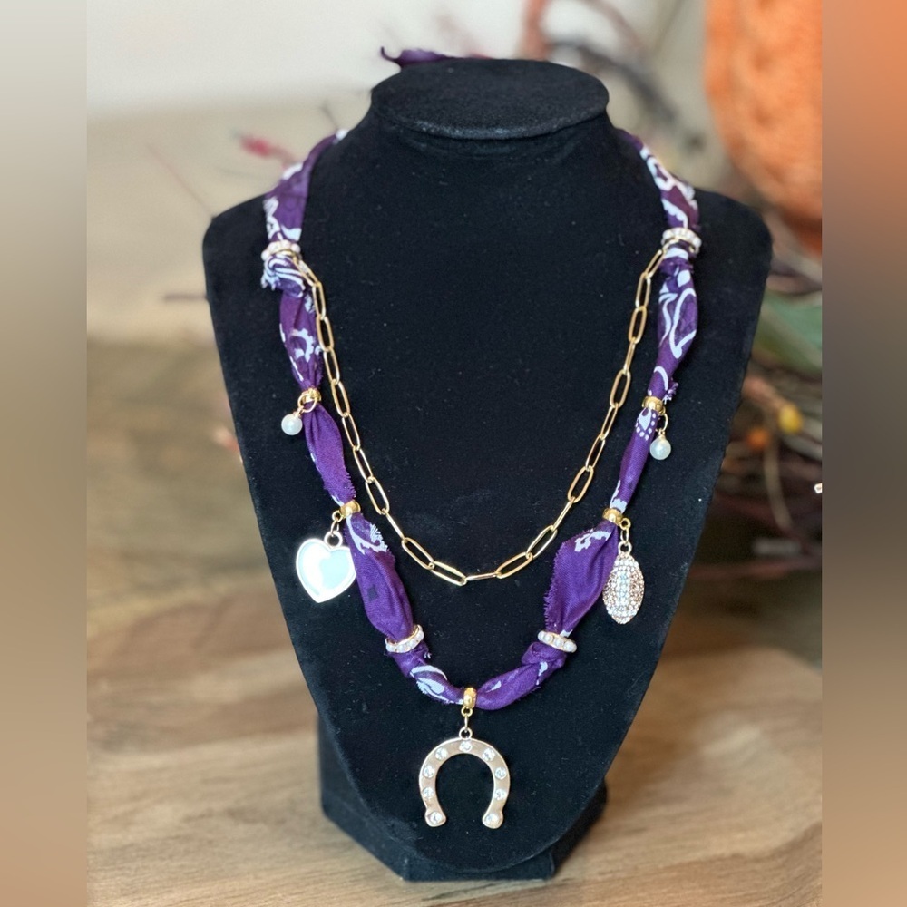 College Game Day TCU/K-State Adjustable Purple Bandana Charm Necklace